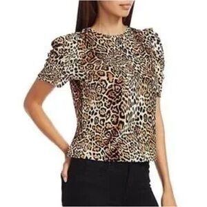 Generation Love Julia Cheetah Leopard Print Puff Sleeve Velvet Top Size XS